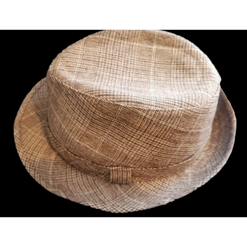 Jaxon Brown Plaid Wool Fedora Hat Size 7 3/8